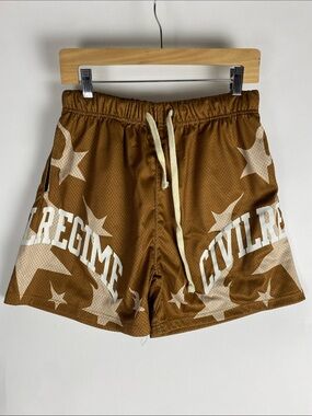 Civil Regime Mesh Shorts Mens Small Brown Flames Heavy weight Elastic Waist